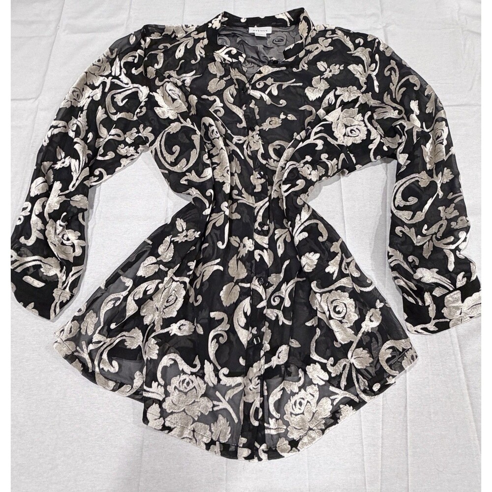 Avenue Black White Floral Sheer Too Plus Size 5X 30/32